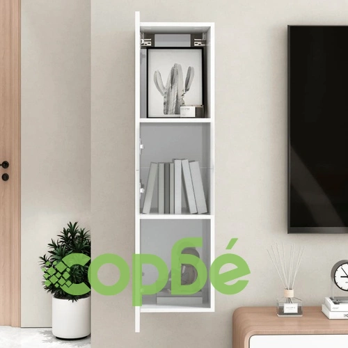ТВ шкаф, бял гланц, 30,5x30x110 см, инженерно дърво ➤ топ цена ➤ sorbe.bg