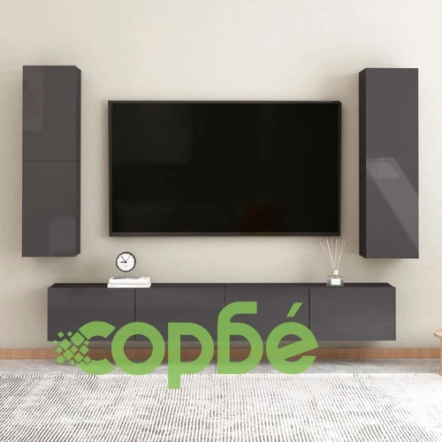 ТВ шкаф, сив гланц, 30,5x30x110 см, инженерно дърво ➤ топ цена ➤ sorbe.bg