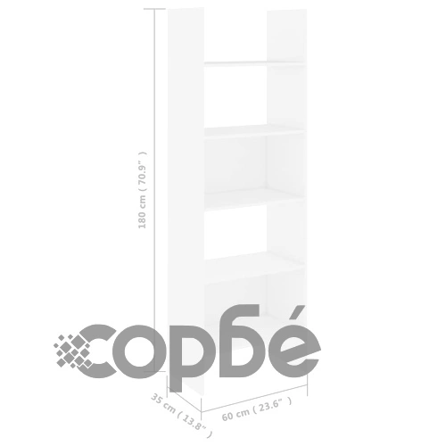 Библиотека, бяла, 60x35x180 см, инженерно дърво ➤ топ цена ➤ sorbe.bg