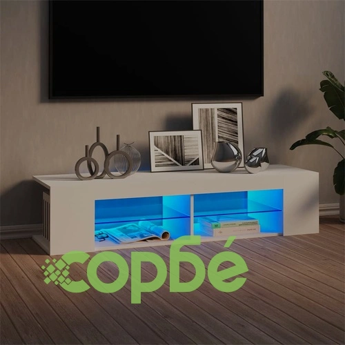 ТВ шкаф с LED осветление, бял, 135x39x30 см ➤ топ цена ➤ sorbe.bg