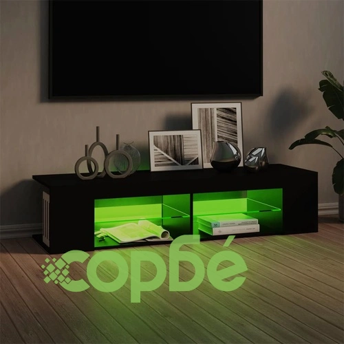 ТВ шкаф с LED осветление, черен, 135x39x30 см ➤ топ цена ➤ sorbe.bg