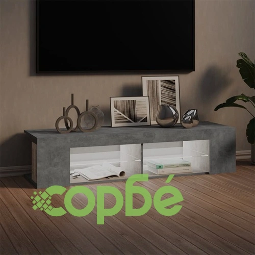 ТВ шкаф с LED осветление, бетонно сив, 135x39x30 см ➤ топ цена ➤ sorbe.bg