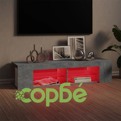 ТВ шкаф с LED осветление, бетонно сив, 135x39x30 см ➤ топ цена ➤ sorbe.bg