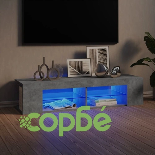 ТВ шкаф с LED осветление, бетонно сив, 135x39x30 см ➤ топ цена ➤ sorbe.bg