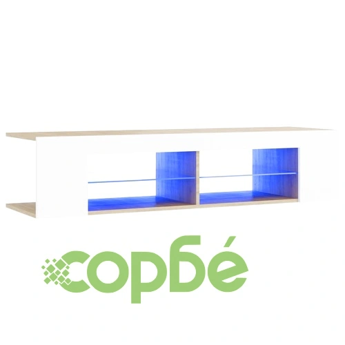 ТВ шкаф с LED осветление, бяло и дъб сонома, 135x39x30 см ➤ топ цена ➤ sorbe.bg