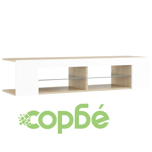 ТВ шкаф с LED осветление, бяло и дъб сонома, 135x39x30 см ➤ топ цена ➤ sorbe.bg