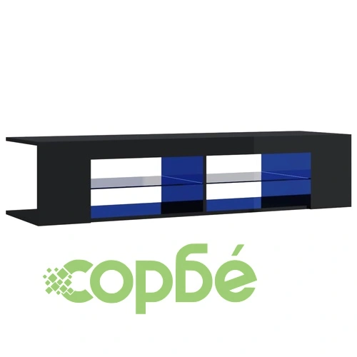 ТВ шкаф с LED осветление, черен гланц, 135x39x30 см ➤ топ цена ➤ sorbe.bg