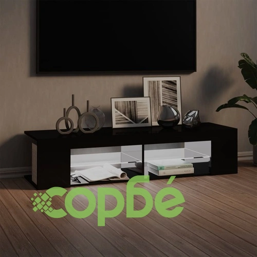 ТВ шкаф с LED осветление, черен гланц, 135x39x30 см ➤ топ цена ➤ sorbe.bg
