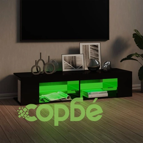 ТВ шкаф с LED осветление, черен гланц, 135x39x30 см ➤ топ цена ➤ sorbe.bg