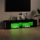 ТВ шкаф с LED осветление, черен гланц, 135x39x30 см