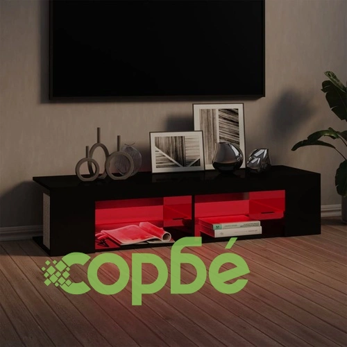 ТВ шкаф с LED осветление, черен гланц, 135x39x30 см ➤ топ цена ➤ sorbe.bg