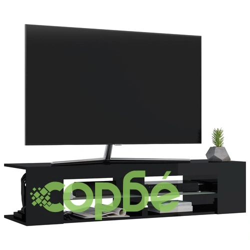 ТВ шкаф с LED осветление, черен гланц, 135x39x30 см ➤ топ цена ➤ sorbe.bg