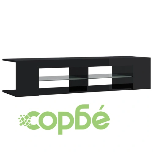 ТВ шкаф с LED осветление, черен гланц, 135x39x30 см ➤ топ цена ➤ sorbe.bg