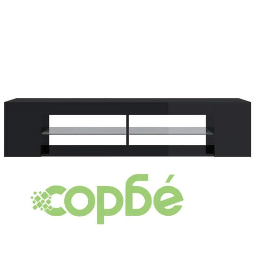 ТВ шкаф с LED осветление, черен гланц, 135x39x30 см ➤ топ цена ➤ sorbe.bg