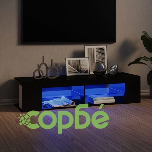 ТВ шкаф с LED осветление, черен гланц, 135x39x30 см ➤ топ цена ➤ sorbe.bg