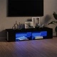 ТВ шкаф с LED осветление, черен гланц, 135x39x30 см