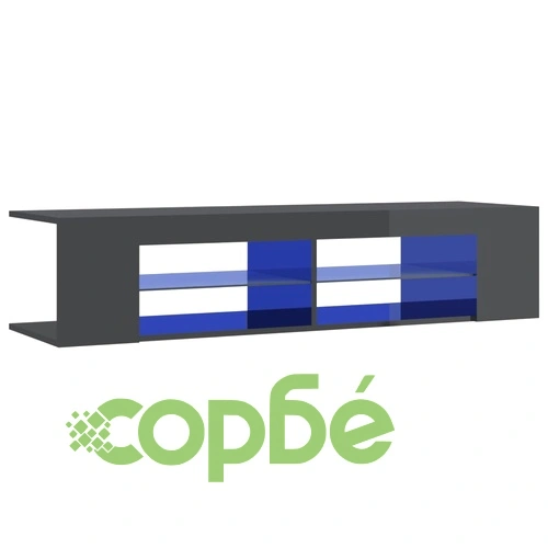 ТВ шкаф с LED осветление, сив гланц, 135x39x30 см ➤ топ цена ➤ sorbe.bg