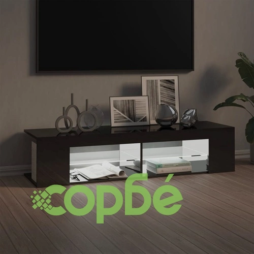 ТВ шкаф с LED осветление, сив гланц, 135x39x30 см ➤ топ цена ➤ sorbe.bg
