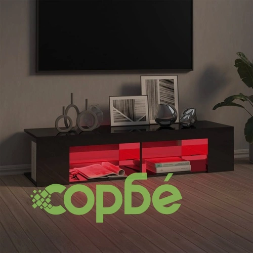 ТВ шкаф с LED осветление, сив гланц, 135x39x30 см ➤ топ цена ➤ sorbe.bg