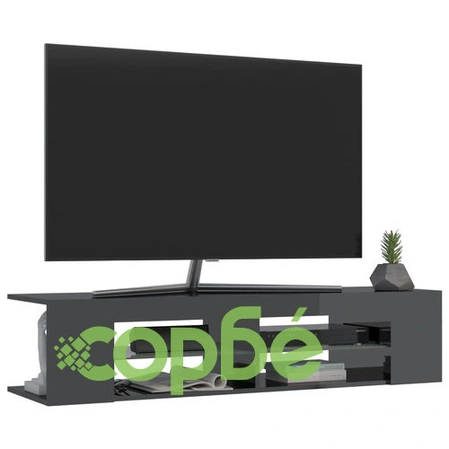 ТВ шкаф с LED осветление, сив гланц, 135x39x30 см ➤ топ цена ➤ sorbe.bg