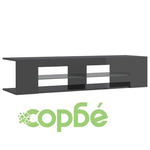 ТВ шкаф с LED осветление, сив гланц, 135x39x30 см ➤ топ цена ➤ sorbe.bg