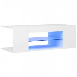 ТВ шкаф с LED осветление, бял, 90x39x30 см