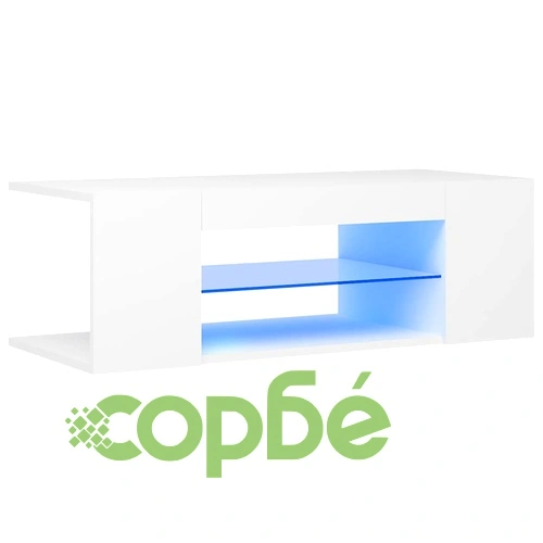 ТВ шкаф с LED осветление, бял, 90x39x30 см ➤ топ цена ➤ sorbe.bg