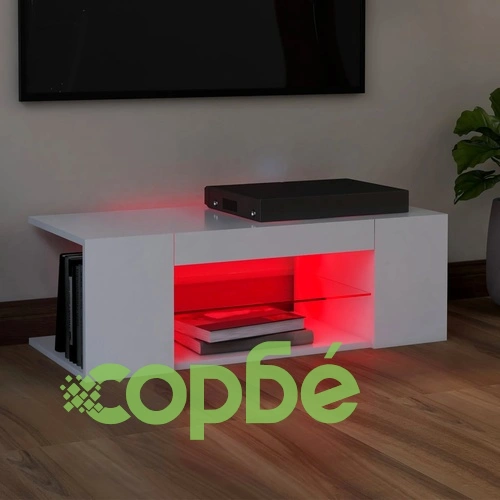 ТВ шкаф с LED осветление, бял, 90x39x30 см ➤ топ цена ➤ sorbe.bg