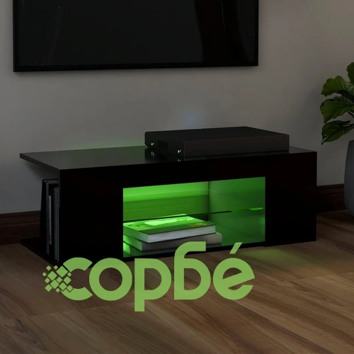 ТВ шкаф с LED осветление, черен, 90x39x30 см ➤ топ цена ➤ sorbe.bg