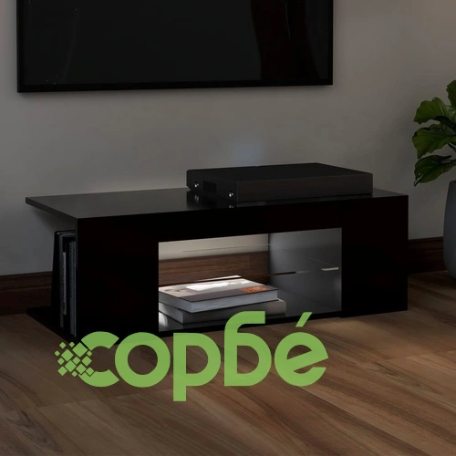 ТВ шкаф с LED осветление, черен, 90x39x30 см ➤ топ цена ➤ sorbe.bg