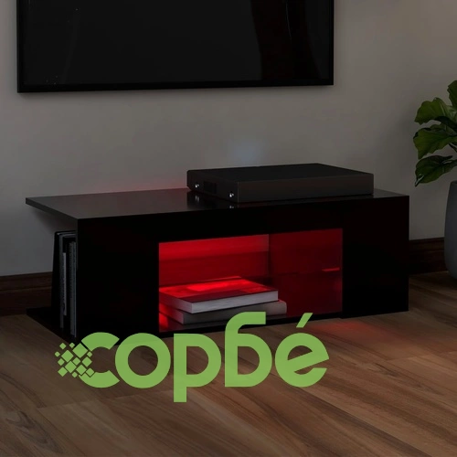 ТВ шкаф с LED осветление, черен, 90x39x30 см ➤ топ цена ➤ sorbe.bg
