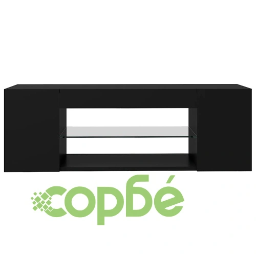 ТВ шкаф с LED осветление, черен, 90x39x30 см ➤ топ цена ➤ sorbe.bg