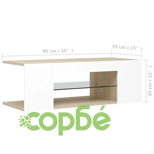 ТВ шкаф с LED осветление, бяло и дъб сонома, 90x39x30 см ➤ топ цена ➤ sorbe.bg
