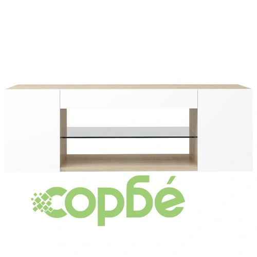 ТВ шкаф с LED осветление, бяло и дъб сонома, 90x39x30 см ➤ топ цена ➤ sorbe.bg