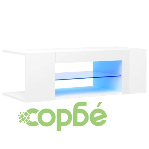ТВ шкаф с LED осветление, бял гланц, 90x39x30 см ➤ топ цена ➤ sorbe.bg