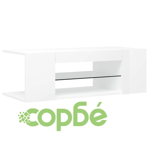ТВ шкаф с LED осветление, бял гланц, 90x39x30 см ➤ топ цена ➤ sorbe.bg