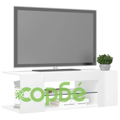 ТВ шкаф с LED осветление, бял гланц, 90x39x30 см ➤ топ цена ➤ sorbe.bg
