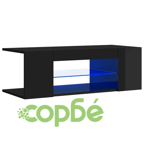 ТВ шкаф с LED осветление, черен гланц, 90x39x30 см ➤ топ цена ➤ sorbe.bg