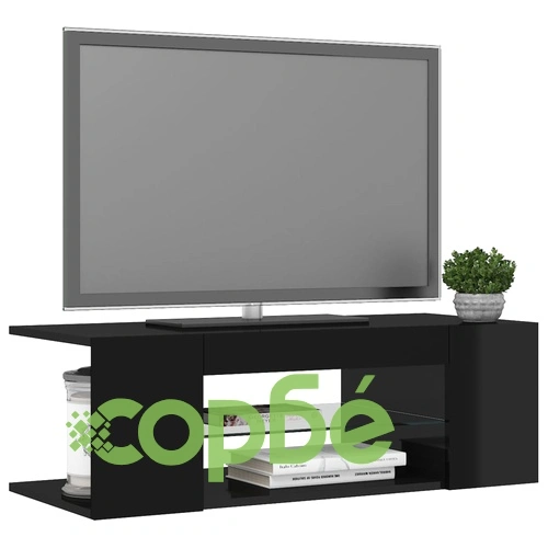 ТВ шкаф с LED осветление, черен гланц, 90x39x30 см ➤ топ цена ➤ sorbe.bg