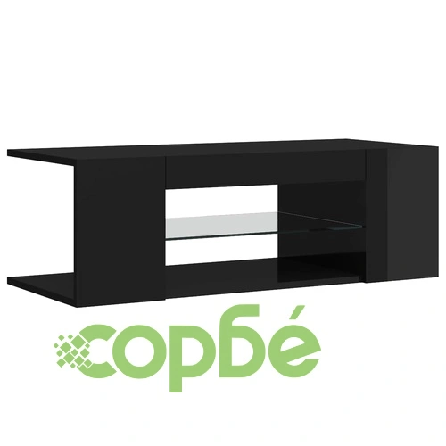 ТВ шкаф с LED осветление, черен гланц, 90x39x30 см ➤ топ цена ➤ sorbe.bg