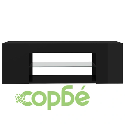 ТВ шкаф с LED осветление, черен гланц, 90x39x30 см ➤ топ цена ➤ sorbe.bg