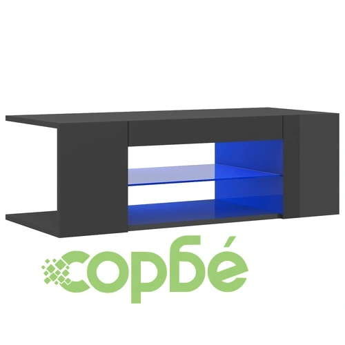 ТВ шкаф с LED осветление, сив гланц, 90x39x30 см ➤ топ цена ➤ sorbe.bg