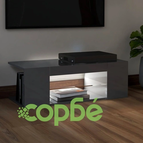 ТВ шкаф с LED осветление, сив гланц, 90x39x30 см ➤ топ цена ➤ sorbe.bg
