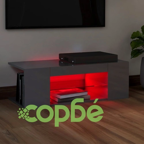 ТВ шкаф с LED осветление, сив гланц, 90x39x30 см ➤ топ цена ➤ sorbe.bg
