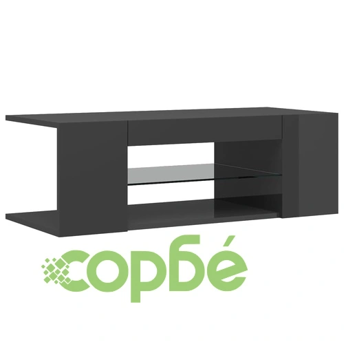 ТВ шкаф с LED осветление, сив гланц, 90x39x30 см ➤ топ цена ➤ sorbe.bg
