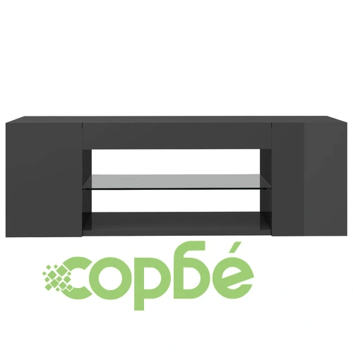 ТВ шкаф с LED осветление, сив гланц, 90x39x30 см ➤ топ цена ➤ sorbe.bg