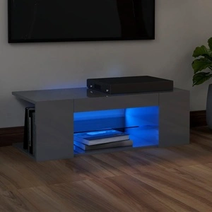 ТВ шкаф с LED осветление, сив гланц, 90x39x30 см