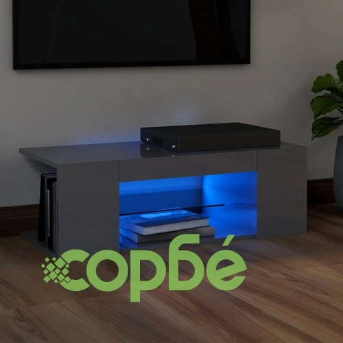 ТВ шкаф с LED осветление, сив гланц, 90x39x30 см ➤ топ цена ➤ sorbe.bg