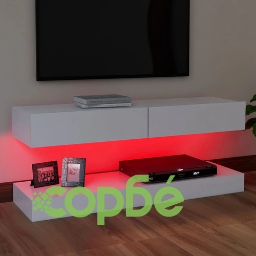 ТВ шкаф с LED осветление, бял, 120x35 см на топ цена от sorbe.bg ТВ шкаф с LED осветление, бял, 120x35 см ➤ топ цена ➤ sorbe.bg