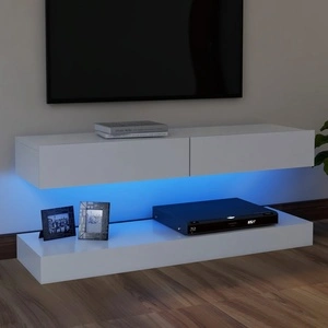 ТВ шкаф с LED осветление, бял, 120x35 см